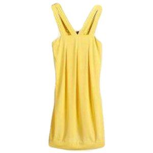 Elle Sundress Womens M Yellow Stretch Pleated Sleeveless Pintuck Trapeze Dress